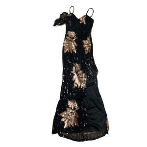 Unithorse, Black & Golf Sparkling High Slit Maxi Dress, Size Small/6, Used